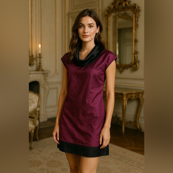 Satri Lou Collection Dresses & Skirts - SATRI LOU COLLECTION PURPLE COWL NECK ABOUT KNEE XS DRESS TEXTURED SILK CREPE